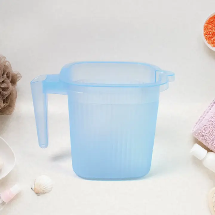 Plastic Square Transparent Bath Water Mug (1 Pc 1000 ml Mix Color)