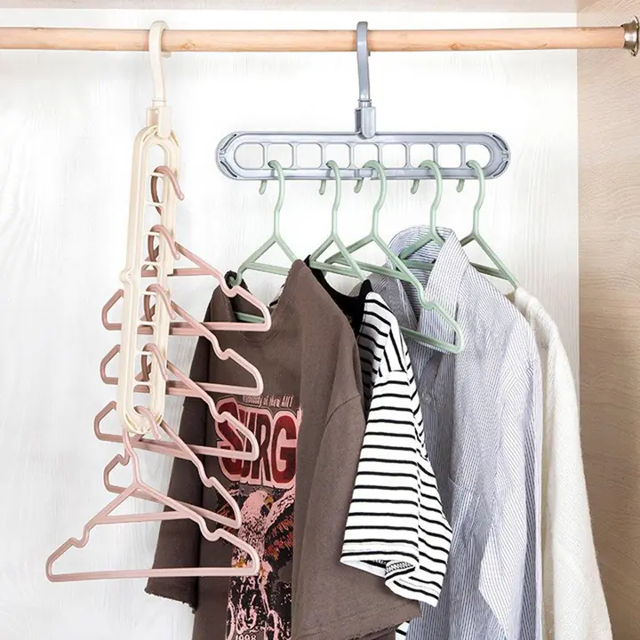 9 Hole Plastic Hanger Hanging Hook Indoor Wardrobe Clothes Organization Storage Balcony Windowsill