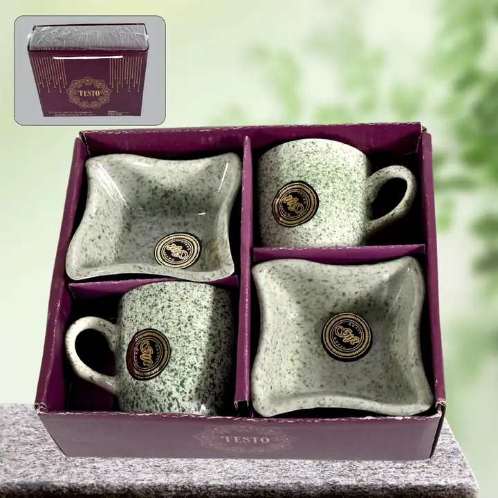 Festo Ceramic Tea Cups Mug Set Including Snacks Serving Bowl Milk Cup Coffee Cup Tea Cup Breakfast (4 Pcs Set)