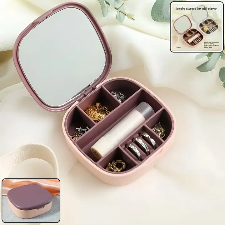 Plastic Jewelry Storage Box With Built-in Mirror Multi-section (1 Pc)