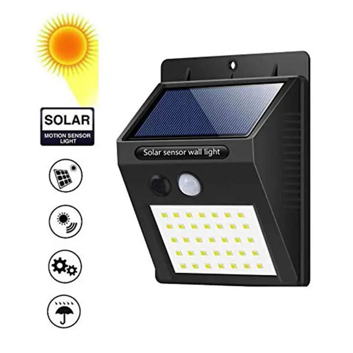 Solar Security LED Night Light For Home Outdoorgarden Wall (Black) (20-led Lights)