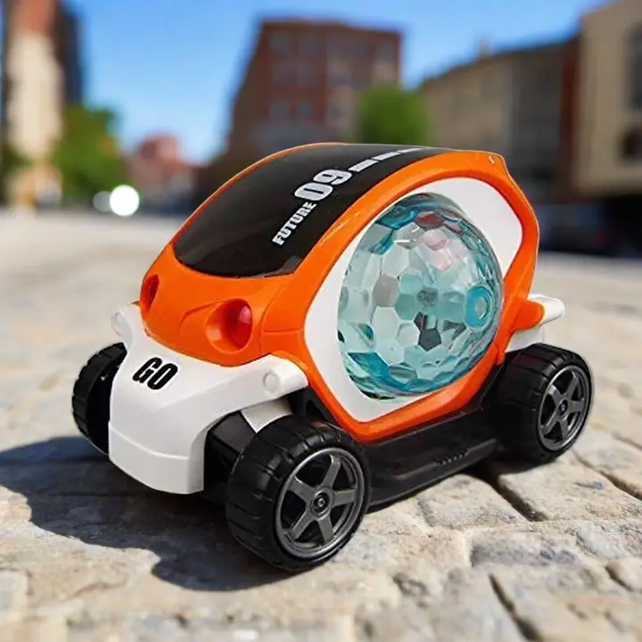Plastic 360 Degree Rotating Stunt Car Toy For Kids - Bump And Go Action With 4d Lights And Music (1 Pc Battery Not Included)