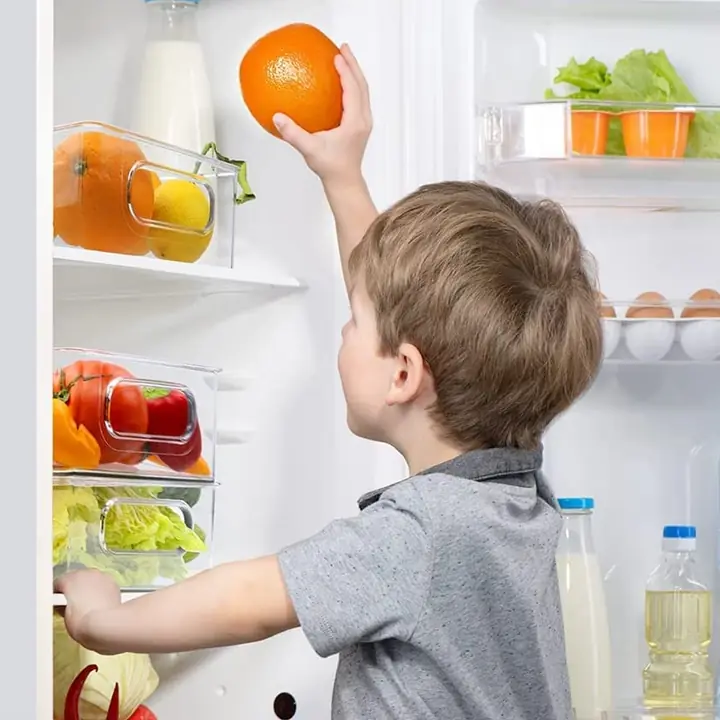 Plastic Refrigerator Organizer Bins Set Of 2 Stackable Fridge Organizers With Handle Clear (2 Pcs Set Mix Color)
