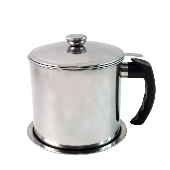 Stainless Steel Oil Strainer Pot With Lid And Filter Mesh (1 Set)