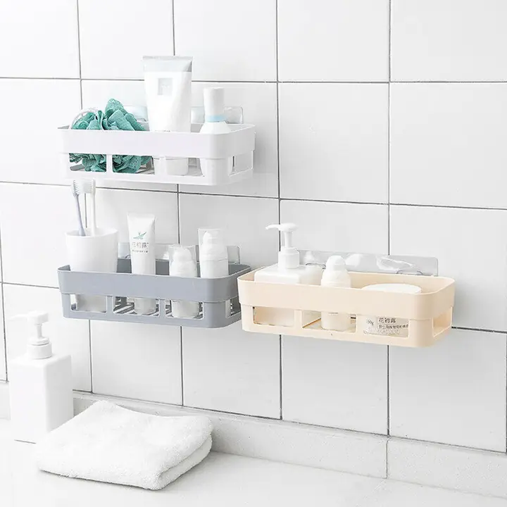 ABS Plastic Shower Corner Caddy Basket Shelf Rack With Wall Mounted Suction Cup For Bathroom Kitchen
