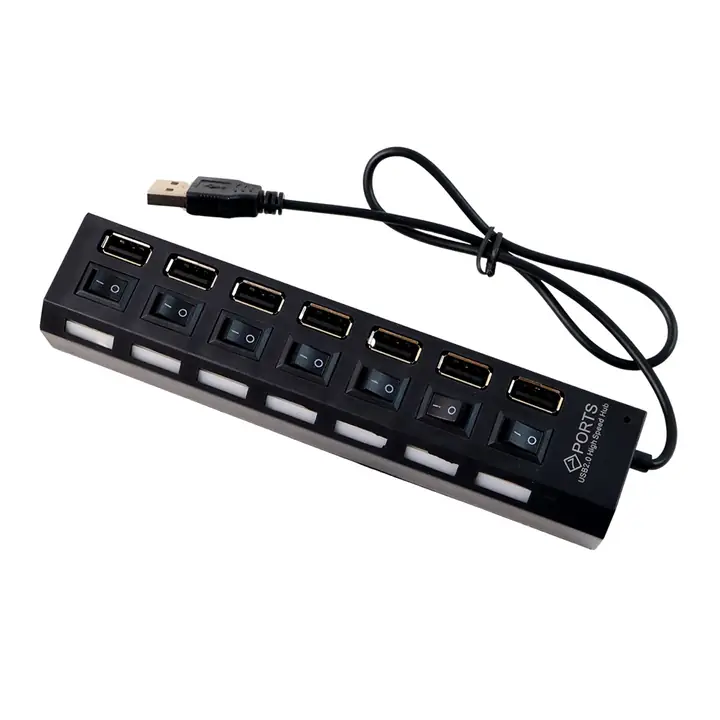 USB Splitter Multi Port USB 2.0 Hub 7 Port With Independent Onoff Switch And LED Indicators USB A