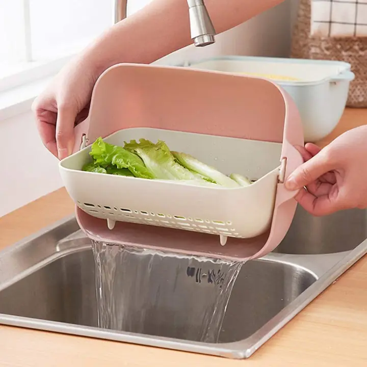 Multifunctional Bpa Free Double Layered Plastic Rotatable Strainer Bowl With Handles For Washing