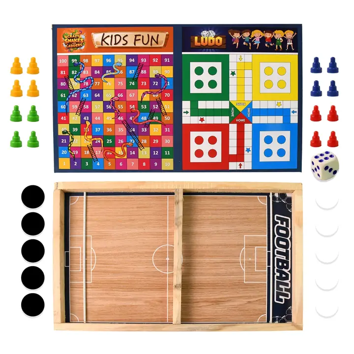 Wooden Board Game Set Ludo Snakes Ladders And Desktop Football (3-in-1)