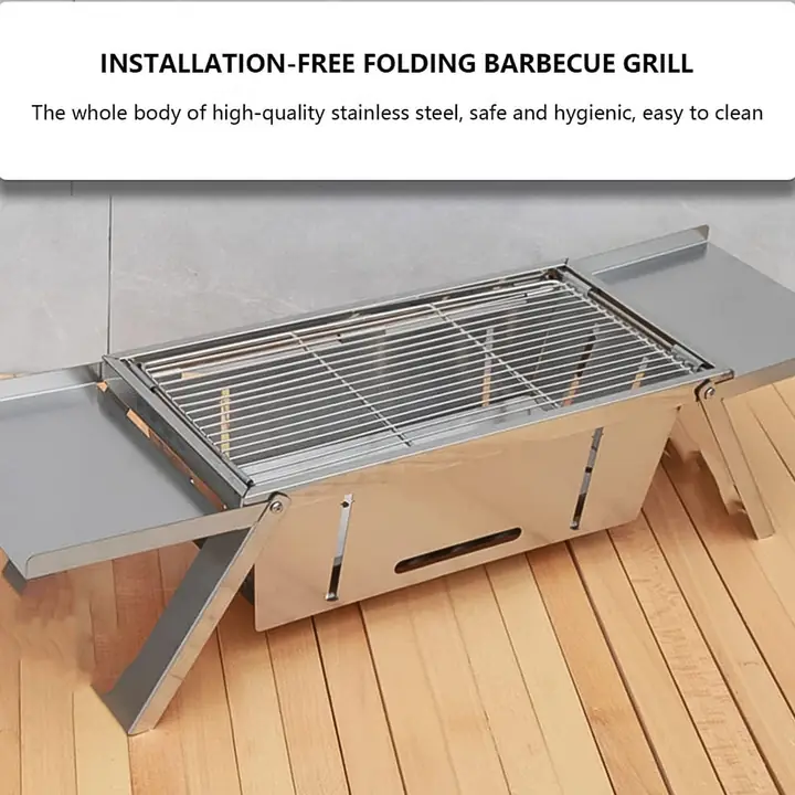 Portable Bbq Barbecue Grill Stainless Steel Folding Charcoal Grill (1 Set Net Weight 2207 g)