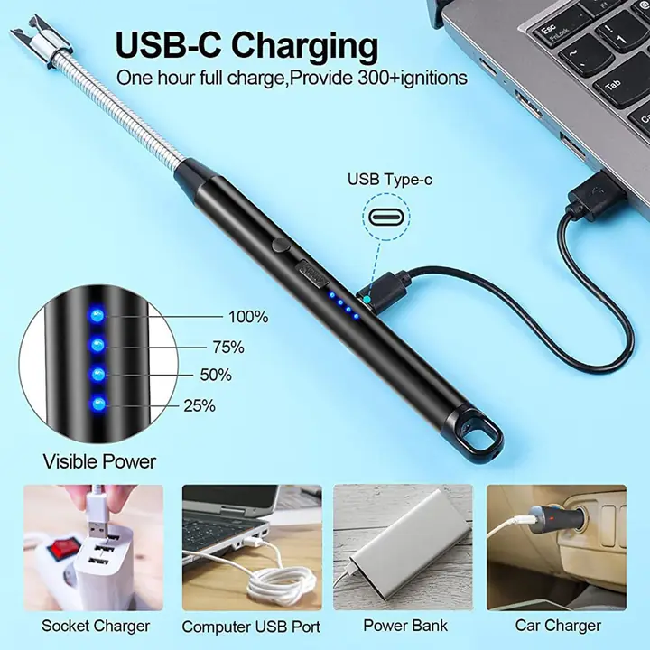Lighter Long Flexible Electric Arc USB Rechargeable Windproof Flameless Electronic Smoking Plasma