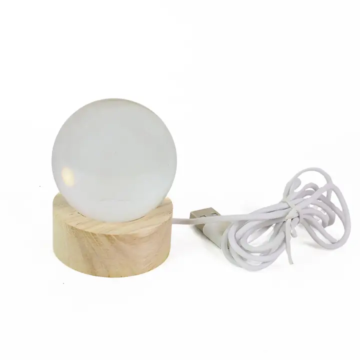 Ganpati 3d Crystal Ball Lamps With Wood Base