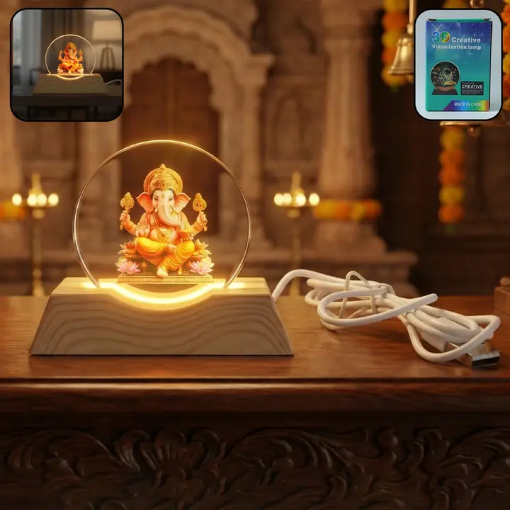 Premium 3d Lord Ganesha Acrylic LED Night Lamp (1 Pc)