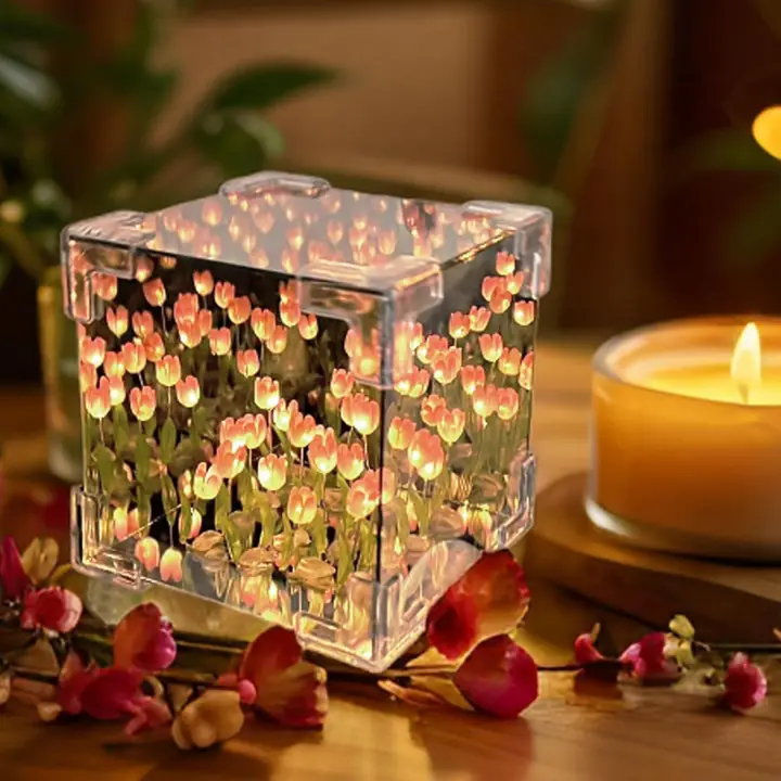 Decorative Tulip Flower LED Cube Night Lamp Set (1 Set Mix Color)