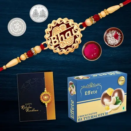 Multicolor Bhai Coded Rakhi Bracelet (K1_527_bs32) Chocolate Butter Scotch 32gm With Silver Color
