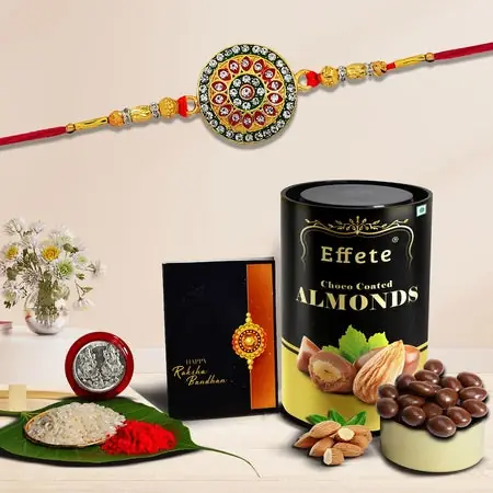 Rakhi For Brother Set Of 1 With Silver Color Pooja Coin Rakhi With Greeting Card Rakhi For Kids