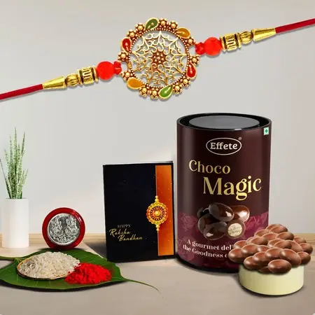 Rakhi For Brother Set Of 1 With Silver Color Pooja Coin Rakhi With Greeting Card Rakhi For Brother