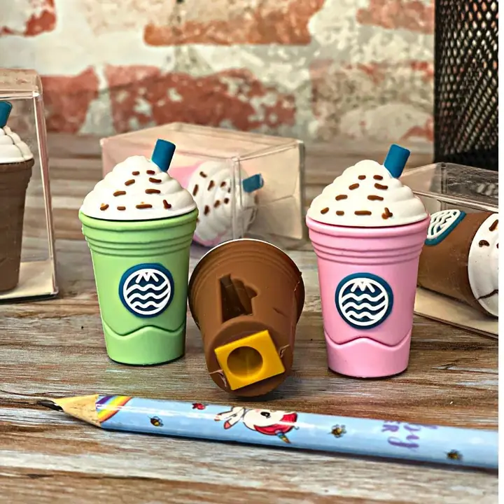 2in1 3d Cute Coffee Or Ice Cream Shape Sharpner Like Rotary Manual Pencil Sharpener For Kids Ice