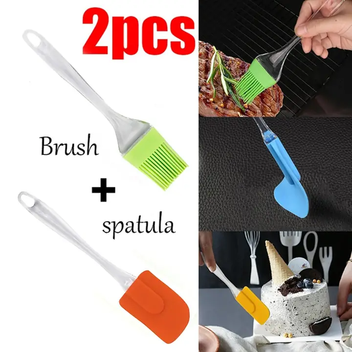 2 In 1 Combo Of Big Brush Spatula Set For Pastry Cake Mixer Decorating Cooking Baking Grilling