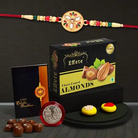 Rakhi (K1_508_ca32) Chocolate Almonds 32gm Rakhi For Brother With Gift Fancy Rakhis For Men Stylish