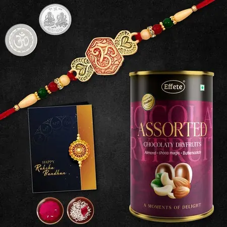 Multicolor Simple Heart Rakhi Bracelet (K1_528_as) Assorted Chocolate Dry Fruits 96gm With Silver