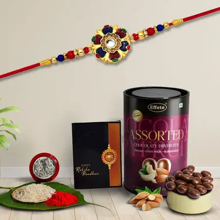 Rakhi (K1_550_as) Assorted Chocolate Dryfruits 96gm Rakhi For Brother With Gift Rakhi With
