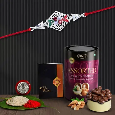 Rakhi (K1_a42_as) Assorted Chocolate Dryfruits 96gm Rakhi For Brother With Gift Rakhi With