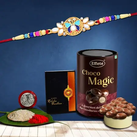 Flower Rakhi For Brother Set Of 1 With Chocolate Magic 96gm (K1_514_em)