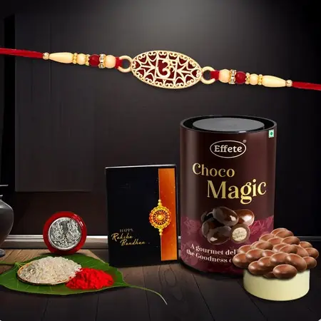 Rakhi Combo Gift For Brother With Center Filled Chocolate Golden Color Om Rakhi New Rakhi Rakhi