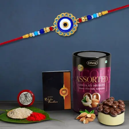 Rakhi (K1_516_as) Assorted Chocolate Dryfruits 96gm Rakhi For Brother With Gift Handmade Rakhi