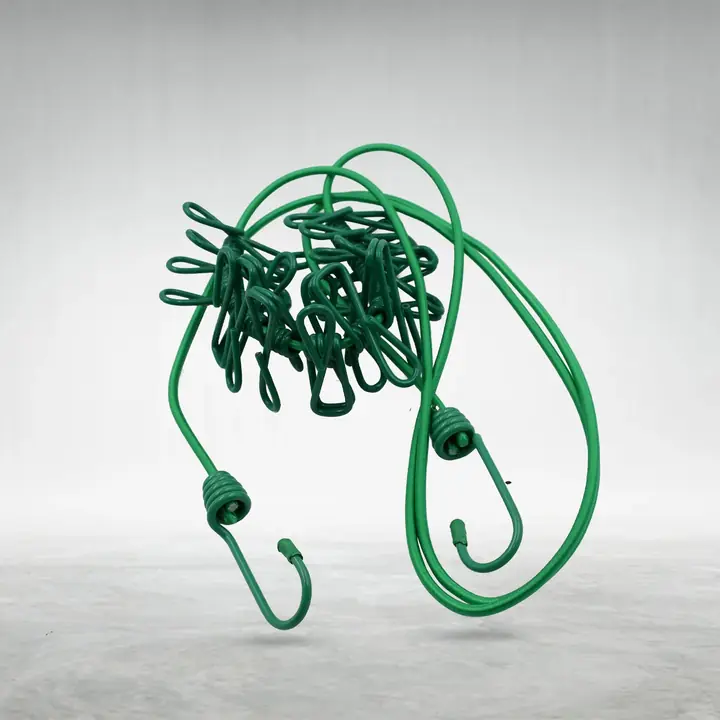 Elastic Cloth Drying Rope With 12 Metal Clip Portable Clothes Line For Home Travel
