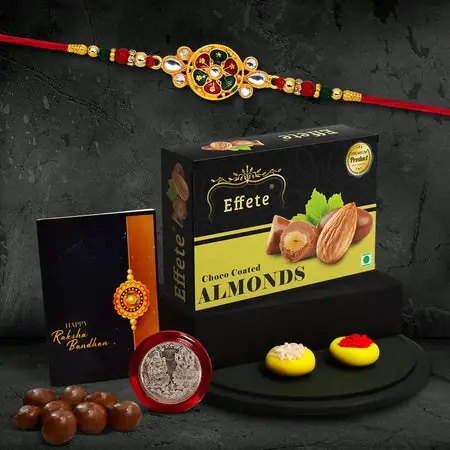 Rakhi (K1_551_ca32) Chocolate Almonds 32gm Rakhi For Brother With Gift Rakhi With Chocolate Rakhi