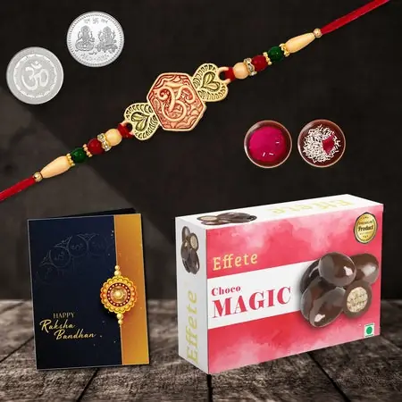 Multicolor Simple Heart Rakhi Bracelet (K1_528_cm32) Chocolate Magic 32gm With Silver Color Pooja