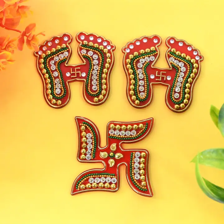 Decorative Laxmi Charan (Pagla) Swastik Combo Set (3pc Set)