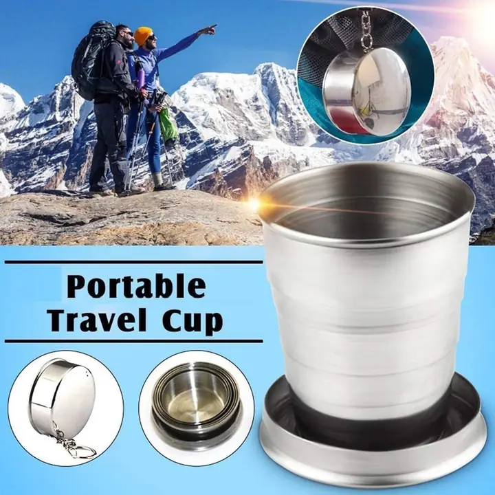 In 1 Camping Folding Cup With Keychain (1 Pc)