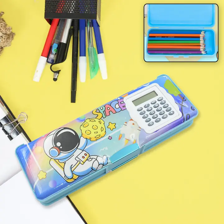 Double Sided Magnetic Geometry Box Pencil Box With Calculator For Boys Art Plastic Pencil Box For