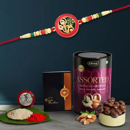 Rakhi (K1_518_as) Assorted Chocolate Dryfruits 96gm Rakhi Combo With Card And Chocolate Chocolates
