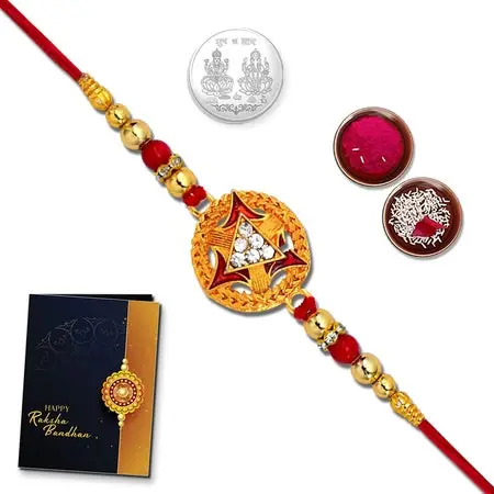 Unisex-adult Rakhi Combo With (K1_4) With Pooja Coin Tilak Set Rakhi Card Rakhi For Brother Bhabhi