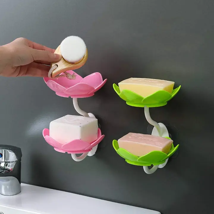 Dabble Layer Flower Self Draining Soap Dish Holder Bathroom Shower Soap Holder Dish Storage Plate