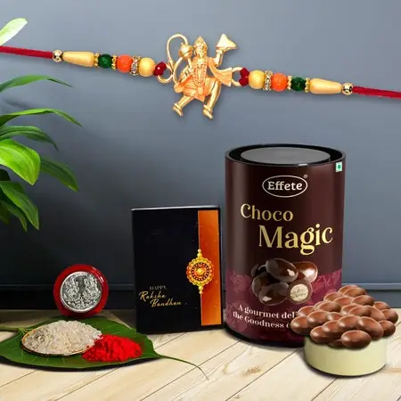 Multicolor Bracelet Rakhi (K1_261_cd) Chocolate Delight With Silver Color Pooja Coin Roli Chawal