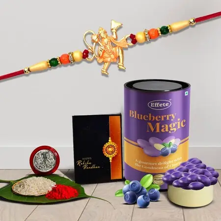 Multicolor Hanuman Rakhi Bracelet (K1_261_as) Assorted Chocolate Dry Fruits 96gm With Silver Color