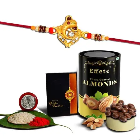 Multicolor Bracelet Rakhi (K1_35_as) Assorted Chocolate Dry Fruits 96gm With Silver Color Pooja
