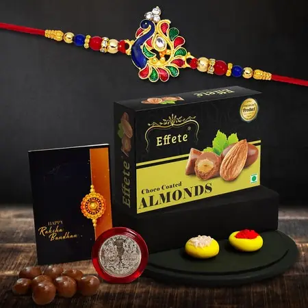 Rakhi (K1_298_ca32) Chocolate Almonds 32gm Rakhi For Brother With Gift Rakhi With Chocolate Rakhi