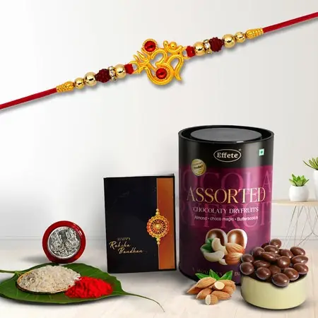 Rakhi (K1_317_as) Assorted Chocolate Dryfruits 96gm Rakhi Combo With Card And Chocolate Chocolates