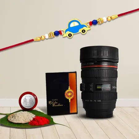 Multicolor Simley Faced Rakhi Combo With (K2_306_m720) Rakhi Camera Lens Coffee Mug With Silver
