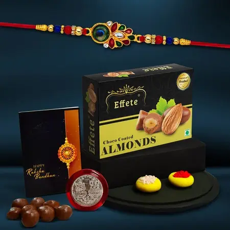 Rakhi (K1_319_ca32) Chocolate Almonds 32gm Rakhi Combo With Card And Chocolate Chocolates Gift