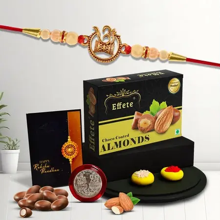 Rakhi For Brother Set Of 1 With Chocolate Almonds 32gm Shiva Damru Rakhi Premium Rakhis