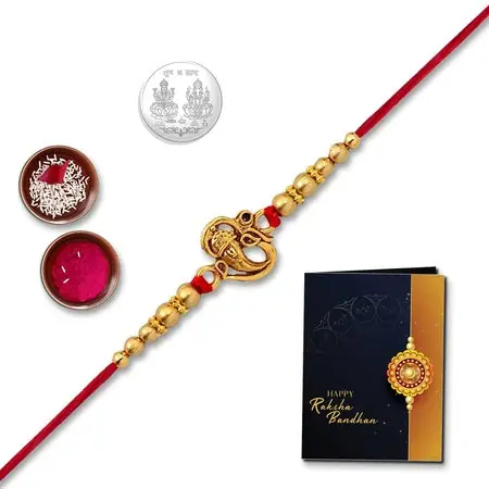 Rakhi Combo With (K1_4) With Pooja Coin Rakhi Greeting Card Chandi Ki Rakhi Lumba Rakhi For Bhabhi