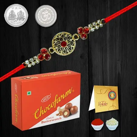 Multicolor Bracelet Rakhi (K1_405_b32) Chocolate Butterscotch Rakhi Gift Chocolate For Brother