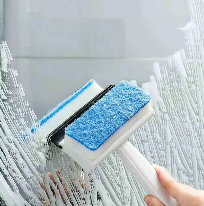 2 In 1 Glass Wiper Cleaning Brush Mirror Grout Tile Cleaner Washing Pot Brush Double-sided Glass