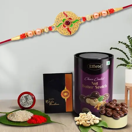 Rakhi (K1_401_bs) Chocolate Butter Scotch 96gm Rakhi Combo With Card And Chocolate Chocolates Gift